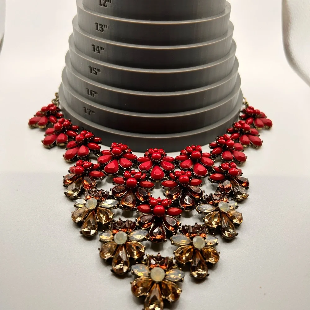 J.Crew bold floral necklace pink clear faceted beads special occasions ornate - Picture 9 of 11